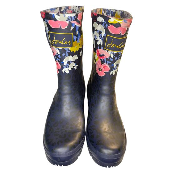 Joules Molly Welly Floral Leopard Rain Boots Navy size 5 women’s - Picture 2 of 8